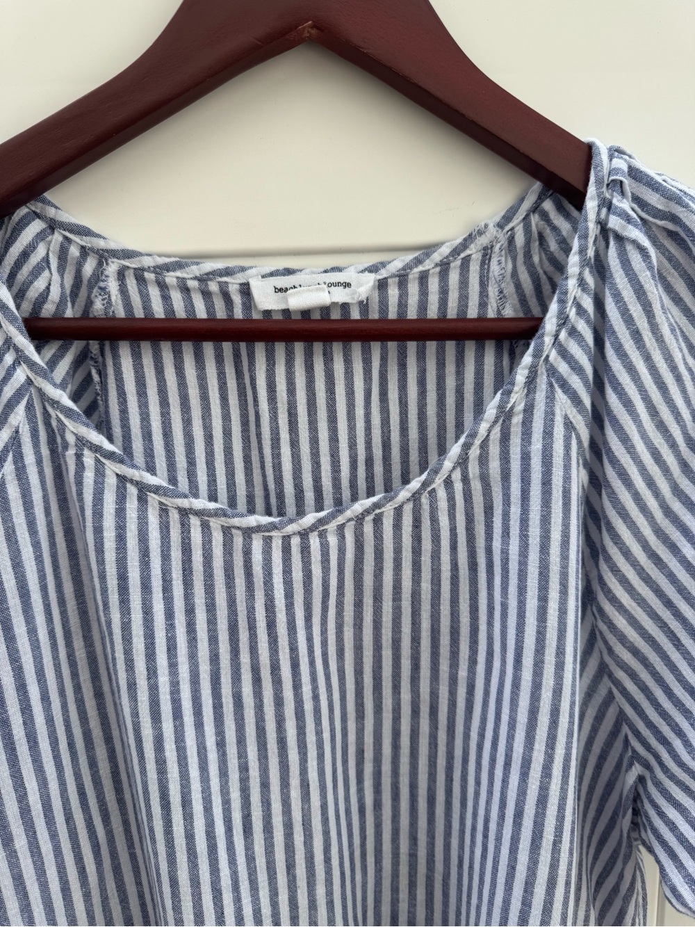 beachlunchlounge Blue and White Striped Linen-Blend Tunic Top